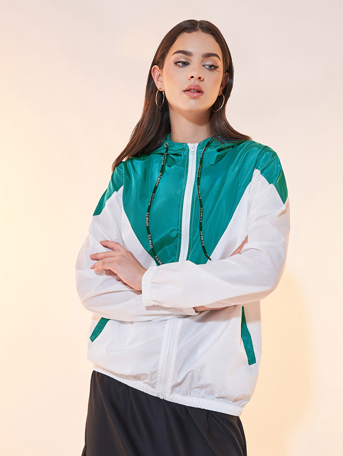 Buy Color Block Hooded Windbreaker Jacket with Pockets Multi For Women Styli Kuwait