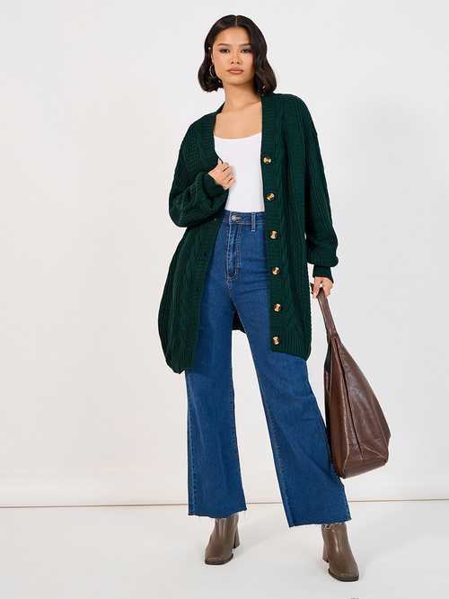 Longline cable knit cardigan top