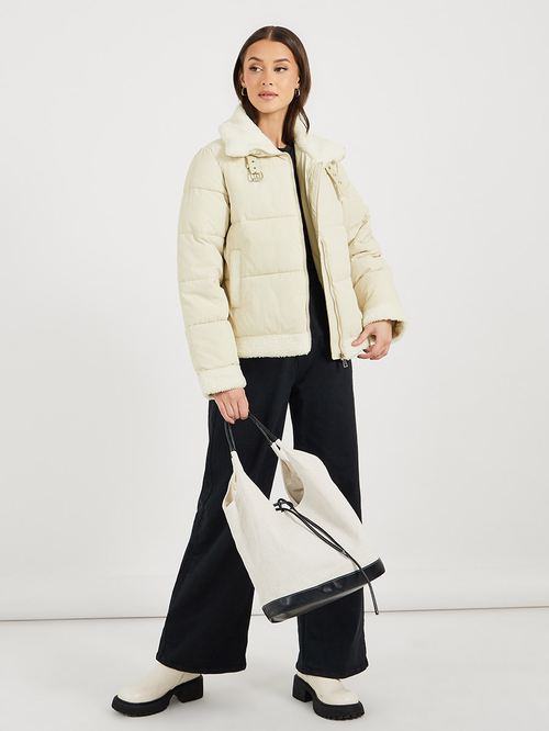Cream faux fur padded jacket discount
