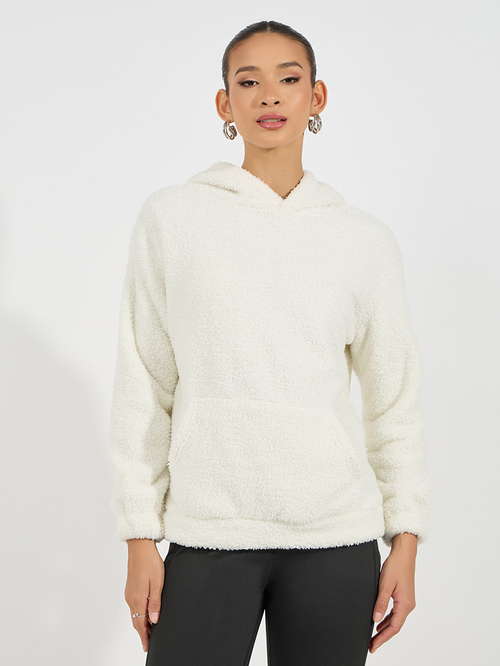 Buy Oversized Longline Faux Fur Hoodie Off White For Women Styli Saudi