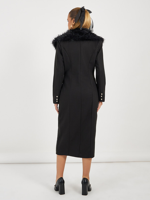 Long wool coat fur collar cheap