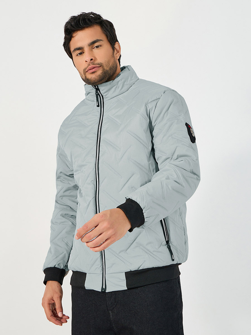 【SATIIIZ】Riad Crop Padded Flight Jacket Buy Zip Through Relaxed Fit Puffer Jacket Grey For Men