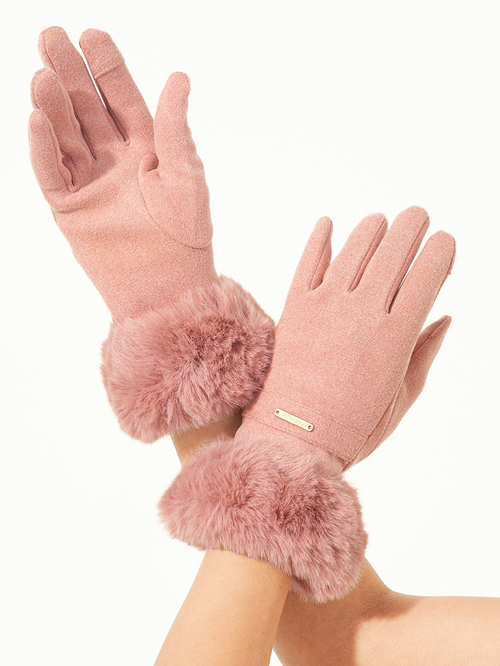 Buy Faux Fur Winter Gloves Pink For Women Styli Kuwait