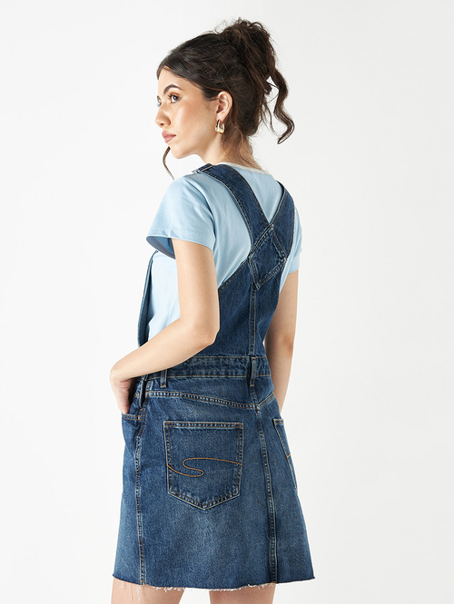 Buy Denim Dungaree Dress with Pockets and Button Closure Blue For Women Styli Saudi
