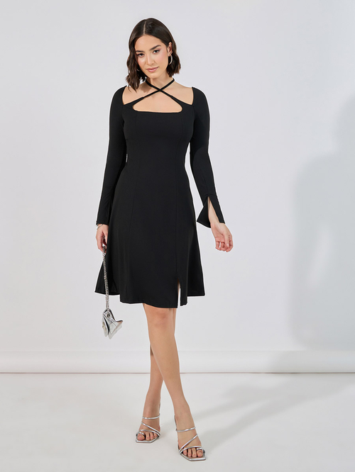 Knee slit dress cheap