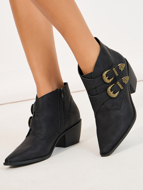Buy Buckle Accent Pointed Toe Ankle Boots Black For Women Styli Saudi
