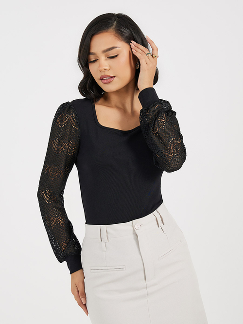 Lace sleeve inserts top