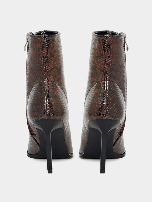 Buy Snakeskin Print Pointed Toe Leather Look Boots Brown For Women Styli Saudi