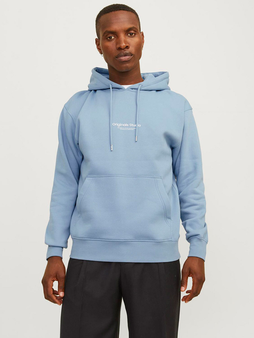 Buy Emboss Logo Print Relaxed Fit Hoodie Blue For Men Styli Saudi