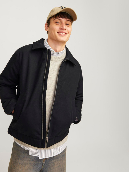 【返品送料無料】 Bomber Through Zip Collar Spread Buy Jacket Men For Black ジャケット・アウター