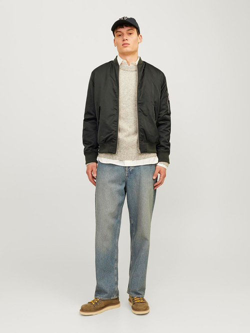 Buy Baseball Collar Full Zip Bomber Jacket Green For Men Styli Kuwait