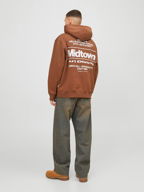 Buy Midtown Graphic Print Loose Fit Hoodie Brown For Men Styli UAE