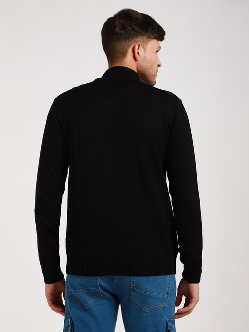 Buy Mock Neck Slim Fit Cardigan with Front Zip Black For Men Styli UAE
