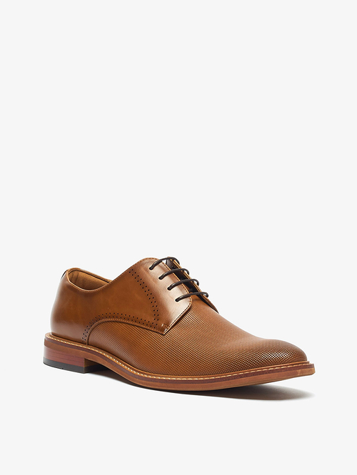 Buy Textured Derby Shoes with Lace Up Closure Tan For Men Styli Saudi