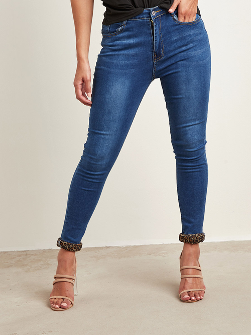 Jeans with shop leopard print cuff