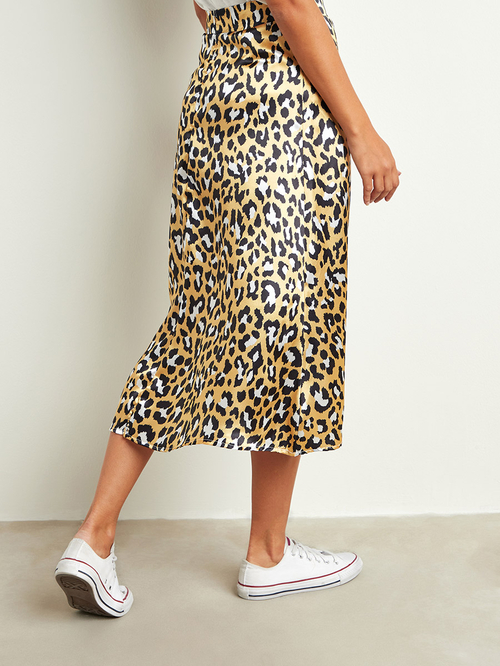 Leopard print a line midi skirt clearance