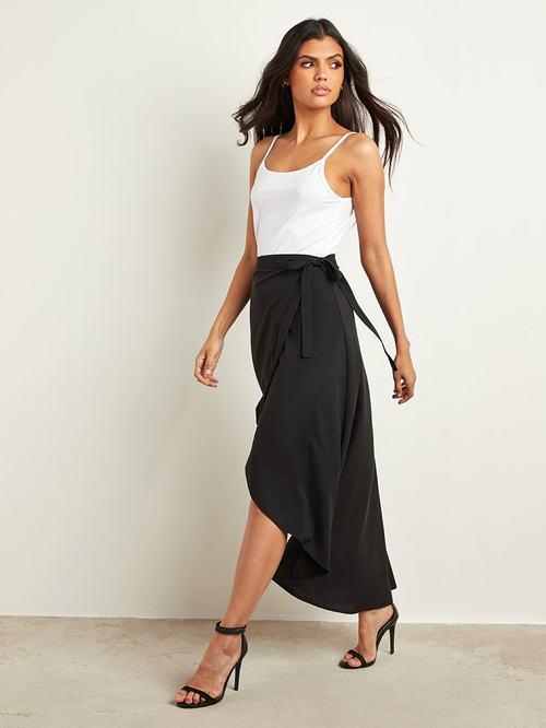 Buy Waterfall Tie Up Wrap Maxi Skirt Black For Women Styli UAE