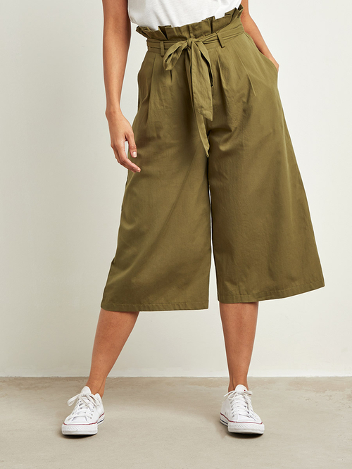 Paperbag waist wide on sale leg crop pants