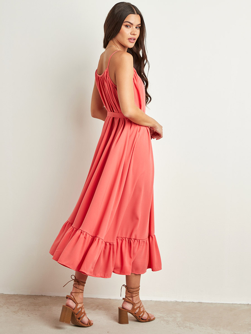 Buy Spaghetti Strap Solid Swing Dress Orange For Women Styli UAE