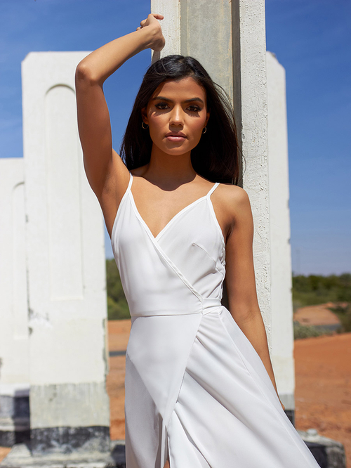 Spaghetti strap wrap maxi dress best sale