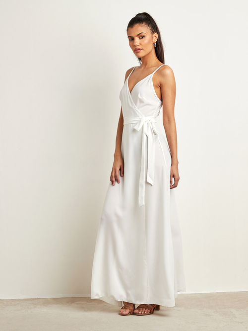 Spaghetti strap wrap maxi dress store