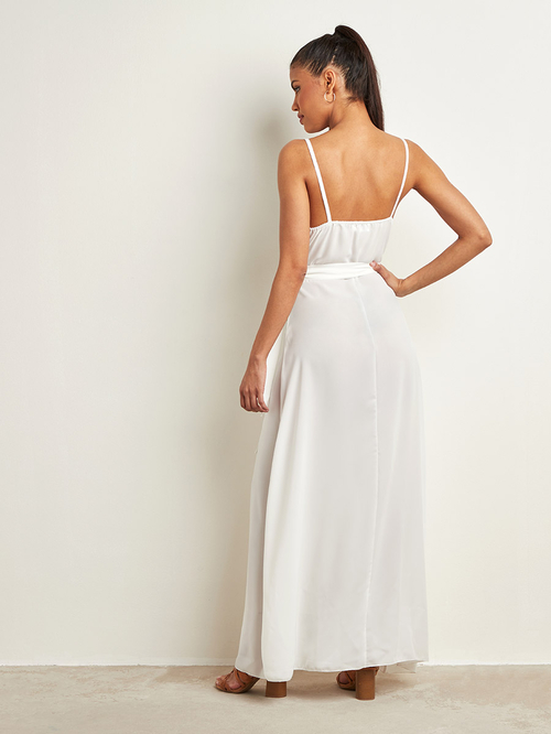 Buy Spaghetti Strap Wrap Over Maxi Dress White For Women Styli UAE