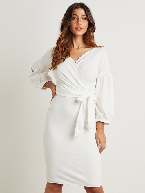 White wrap bodycon dress top