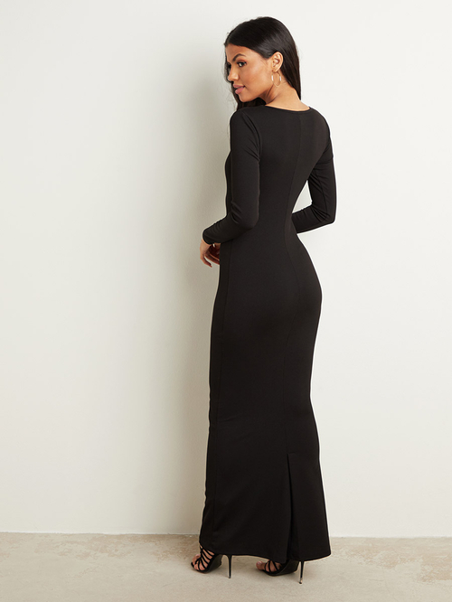 Long sleeve scoop neck ribbed maxi dress best sale