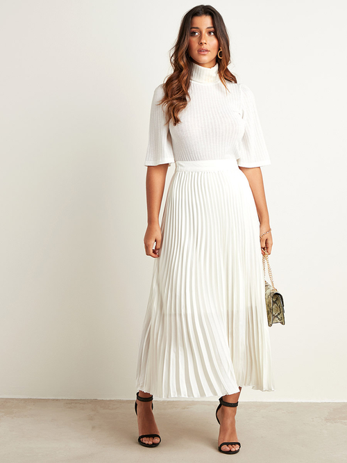 Zip pleated maxi skirt outlet