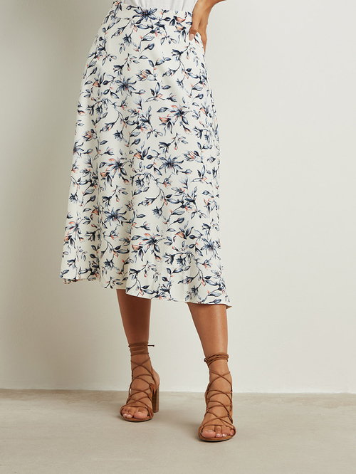 Flared floral midi skirt deals