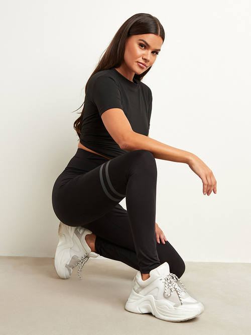 Striped thigh leggings deals