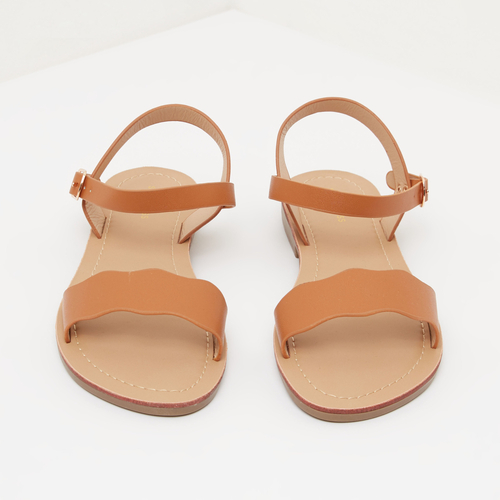 Buy Plain Ankle Strap Flat Sandals Brown For Women Styli UAE