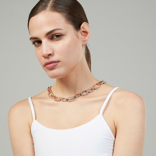 Buy Square Faux Diamante Link Chunky Chain Necklace Gold For Women Styli Kuwait