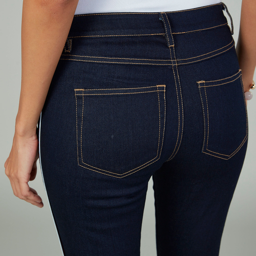 Buy Side Striped Skinny Fit Cropped Jeans with Pocket Detail Blue For Women Styli UAE