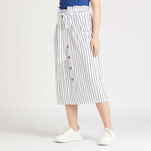 Buy Striped Midi Skirt with Paper Bag Waist and Tie Ups White For Women Styli UAE
