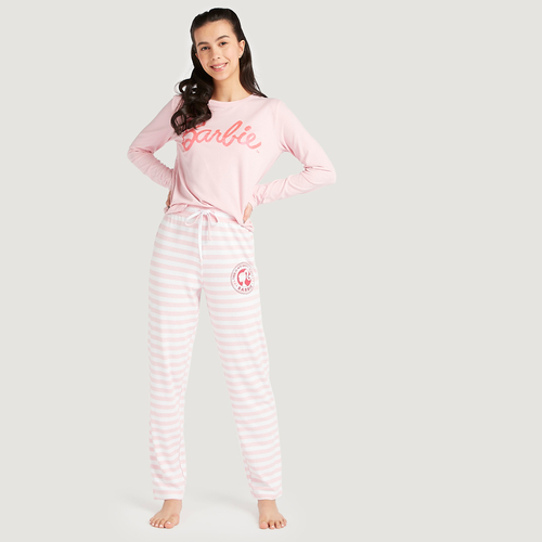 Buy Barbie Long Sleeves Top and Stripe Pyjama Set Pink For Women Styli UAE