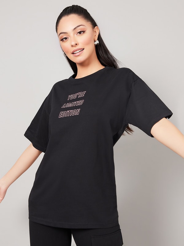 Short Sleeves Limited Edition Slogan Print Oversized Longline T-shirt ...