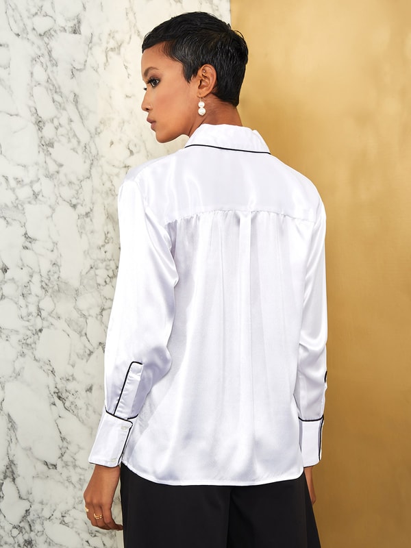 【関税・送料込】Contrast star line long sleeve t-shirts Buy Long Sleeves Contrast Piping Detail Shirt White For
