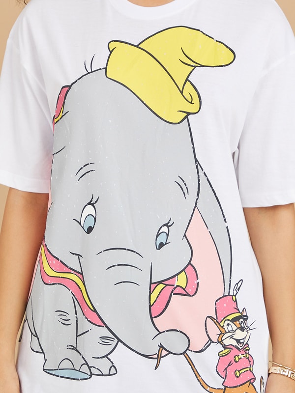 THETOE♡Dumbo shortsleeve shirt&MiniSkirt Short Sleeves Dumbo Graphic Oversized Longline T-shirt For Women