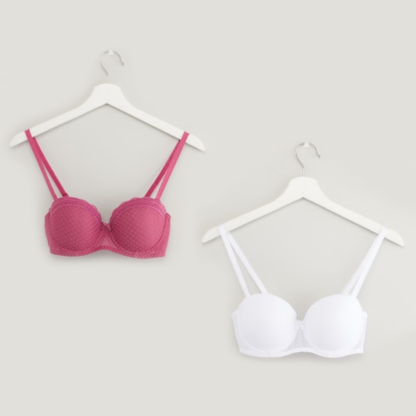 Buy Set of 2 - Textured Balconette Bra with Hook and Eye Closure Pink For  Women