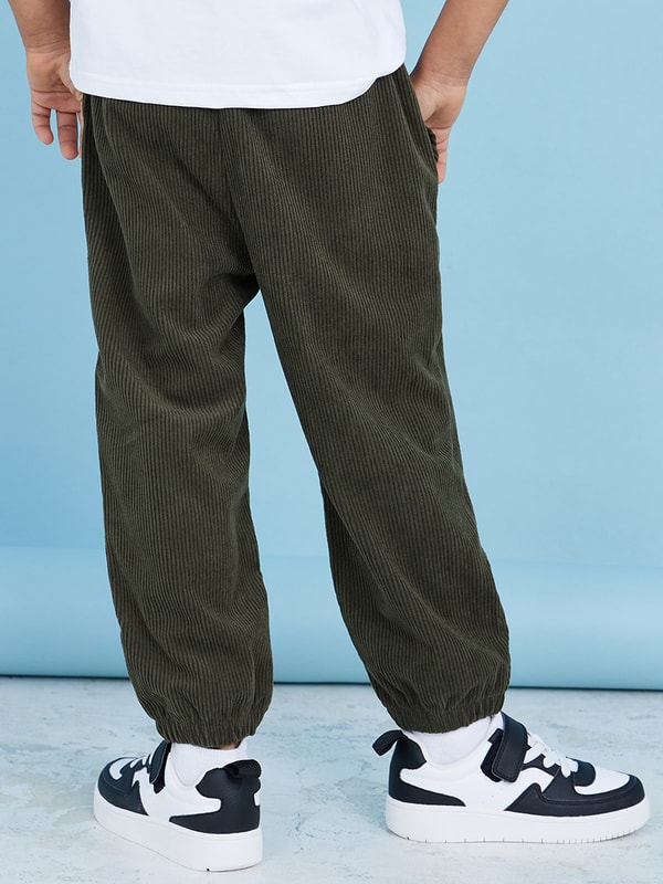 Elastic Waist Pocket Side Corduroy Pants, SHEIN USA