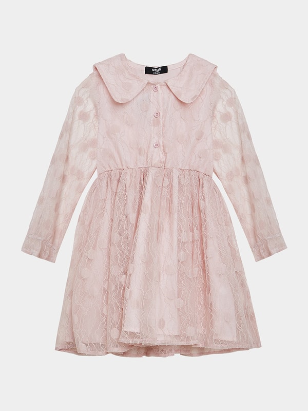 Peter Pan Collar Lace Insert Occasion Dress For Kids at Saudi Styli