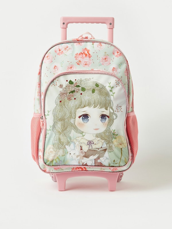 Buy Set of 3 Girl Graphic Trolley Bag Green For Kids Styli Saudi