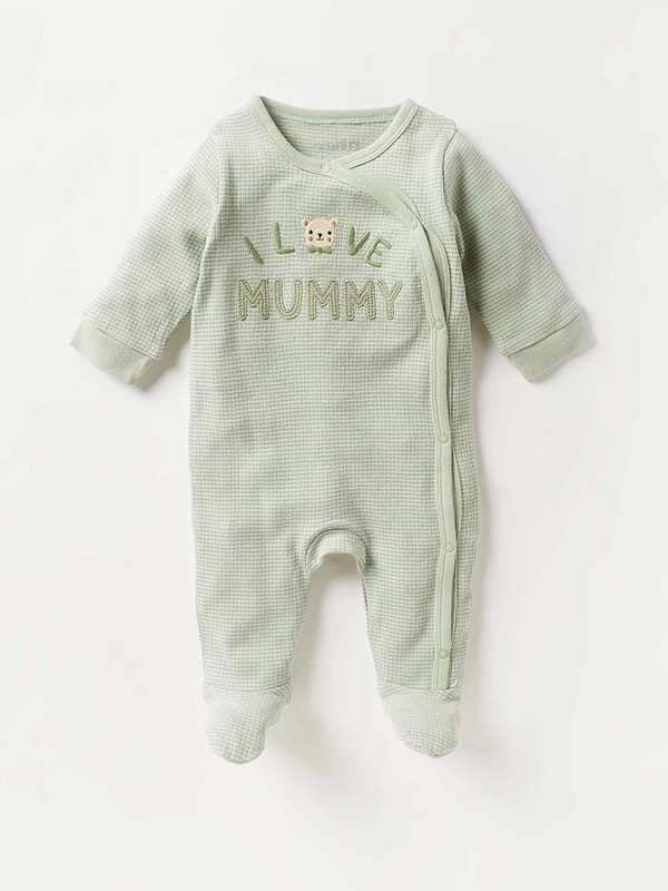 I Love Mummy Embroidery Closed Feet Sleepsuit