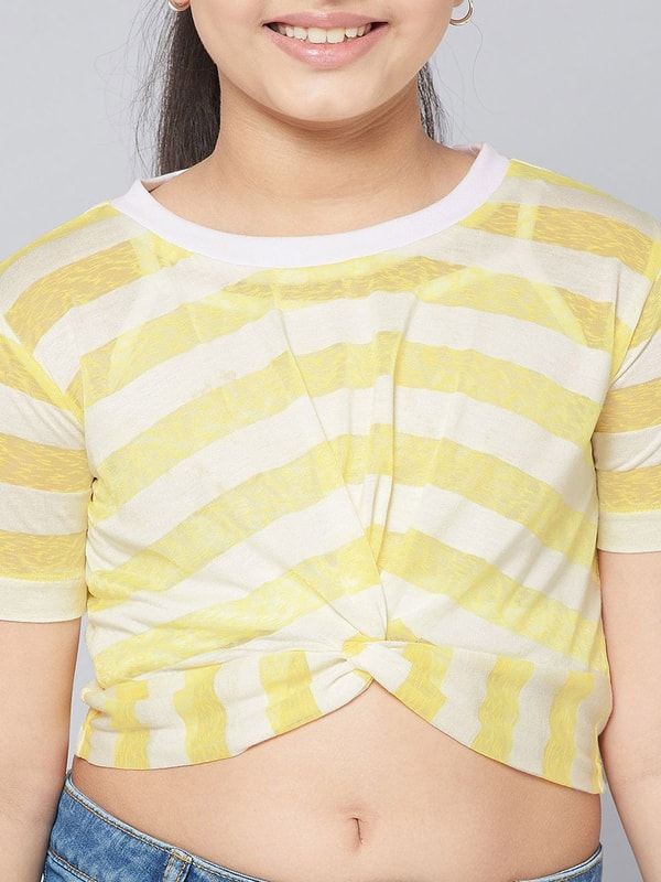 Buy Front Knot Detail Striped Crop Top Yellow For Kids Styli UAE