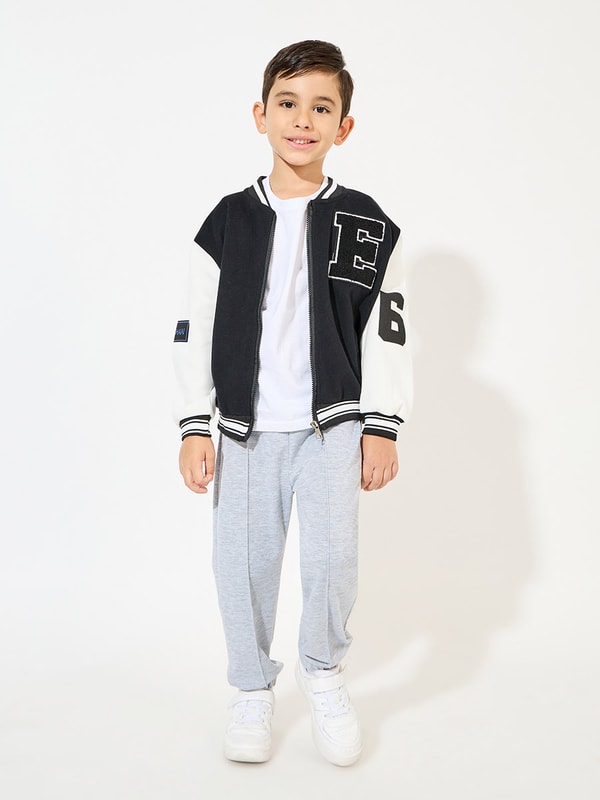 Buy Color Block Patch Detail Zip-Up Jacket Black For Kids
