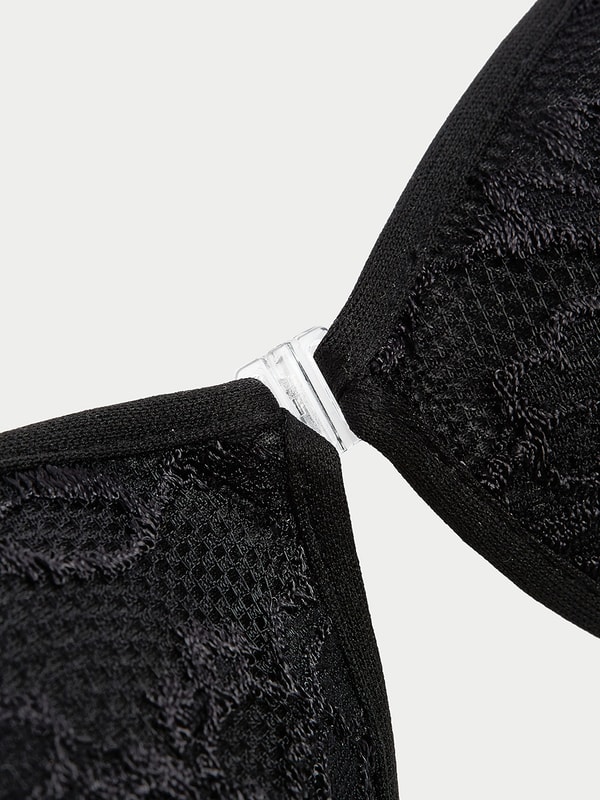 Buy SelfAdhesive Lace Insert Bra with Front Clasp Closure Black For