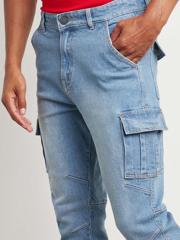 Blue jeans with cargo pockets on sale