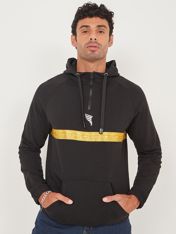 ★OY★PANEL CONTRAST POCKET HOODIE-BLACK★正規品/直送料込 Buy Kangaroo Pocket Hoodie with Contrast Panel Detail Black