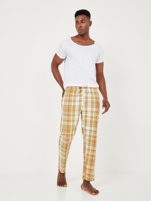 Checked Print Cotton Straight Pyjama | Styli
